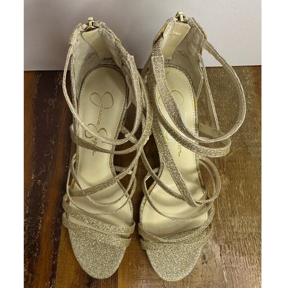 Jessica Simpson Women's Stassey Sandal Gold Glitter Size 7.5 Glam Evening Heels - Picture 3 of 11